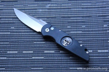    Pro-Tech TR-3 Limited, Satin Finish Blade, Black Aluminum Handle / Sterling Silver Skull