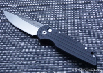    Pro-Tech TR-3 Limited, Satin Finish Blade, Black Aluminum Handle with Mother of Pearl Push Button