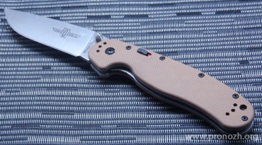   Ontario RAT-1A Model Assisted, Aus-8 Steel, Satin Finish Blade, Coyote Brown G-10 Handle