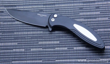   Pro-Tech Cambria Flipper, DLC-Coated Blade, Black Aluminum Handle with Ivory Micarta Inlay