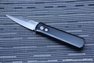    Pro-Tech Godson, 2-Tone Satin Finish Blade, Solid Black Aluminum Handle