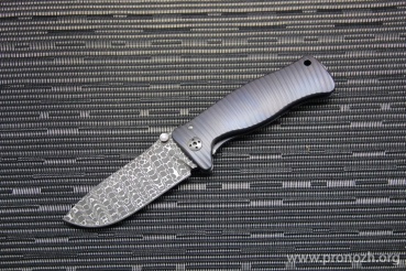 C  Lion Steel SR-1, Chad Nichols Damascus Iguana Pattern Blade, Violet Anodized Titanium Handle