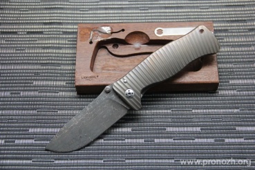 C  Lion Steel SR-1, Chad Nichols Damascus Iguana Pattern Blade, Bronze Anodized Titanium Handle