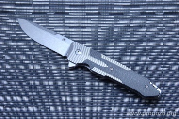   Spartan Blades "Kranos" Flipper, Contoured Gray Anodized Titanium Handle with Carbon Fiber Inlays, Stonewashed  Blade