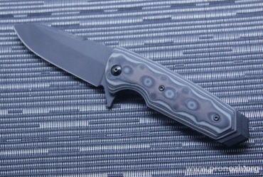   Hogue EX-02 3.375" Spear Point Flipper, Black Blade, Black / Gray / Lava G-Mascus G10 Handle