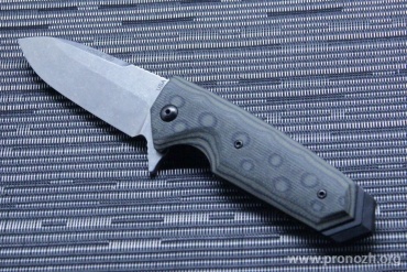   Hogue EX-02 3.375" Spear Point Flipper, Stone-Tumbled Blade, Black / Green G-Mascus G10 Handle