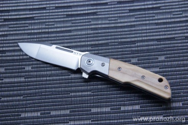   MKM Knives  Clap, Satin Finish Blade, Titanium Bolster Oliva Wood  Handle