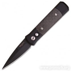    Pro-Tech Godson, DLC-Coated Blade, Black Aluminum Handle with Carbon Fiber Inlays