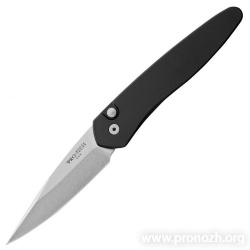    Pro-Tech Newport, Stonewashed Blade, Crucible CPM S35VN Steel, Black Aluminum Handle