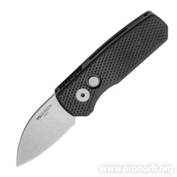    Pro-Tech Runt 5 Wharncliffe Auto, Stonewashed Blade, Black Textured Aluminum Handle