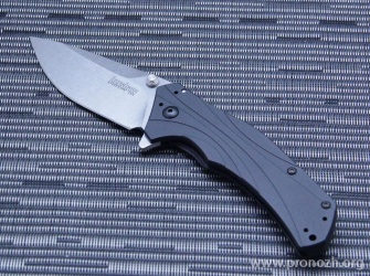 Складной нож Kershaw Knockout, Sandvik 14C28N Steel, Stonewashed Blade, Black Aluminium Handle