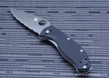   Spyderco Tenacious, Satin Finish Blade, 8Cr13MoV Steel, Serrated Edge, Black G-10 Handle