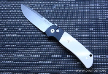    Pro-Tech Terzuola ATCF Automatic, Stonewashed Blade,  Black Aluminum Handle with Ivory Micarta Inlays