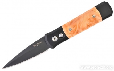    Pro-Tech Godson, DLC-Coated Blade, Black Aluminum Handle with Maple Burl Inlays