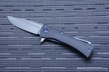   Microtech  Closer Flipper,  Elmax Steel, Hand Rub Satin Finish, Carbon Fiber / Blued Titanium Hardware