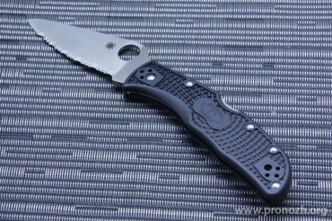    Spyderco Endela Lightweight, VG-10 Steel, Satin Finish Blade, Serrated Edge, Black FRN Handle