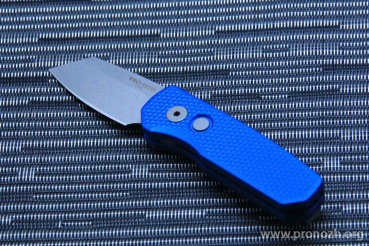    Pro-Tech Runt 5 Reverse Tanto Auto, Stonewashed Blade, Blue Textured Aluminum Handle