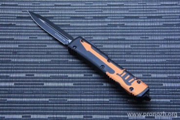      Microtech Ultratech D/E, NCKS Exclusive Standard, Show Special Black and Orange Guitar Motif Body w /Black Plain Edge Blade