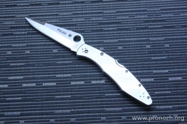    Spyderco Police, VG-10 Steel, Satin Finish Blade, Stainless Steel Handle