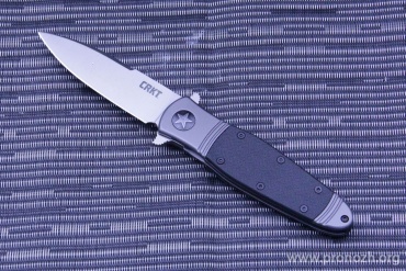   CRKT Bombastic (IKBS Flipper), Plain Edge, Stainless Steel Handle with Black GRN Inlays