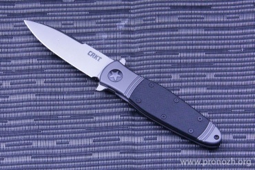   CRKT Bombastic (IKBS Flipper), Plain Edge, Stainless Steel Handle with Black GRN Inlays