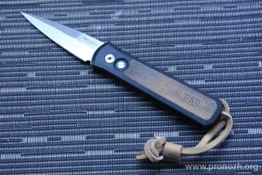    Pro-Tech Godson  Greg Stevens Design, Satin Blade, Solid Black Aluminum Handle with Brown Leather Inlays 