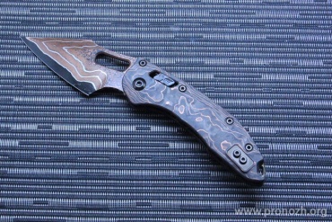   Microtech Stitch RAM-LOK S/E, Signature Series, Baker Forge Damascus, Protech Composites Live Wire Carbon Fiberw/ Bronze Titanium Backspacer, Two-Tone DLC Hardware