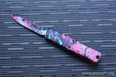      Microtech Combat Troodon D/E Gen III, Signature Series, Black/Pink Light Blue Splatter Standard