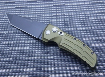    Hogue EX-01 3.5" Tanto Auto, Black Blade, Green Aluminum Handle