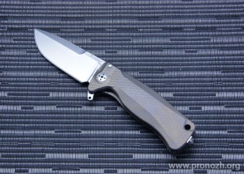 C  Lion Steel SR-22 Mini, Satin Finish  Blade, Bronze Anodized Titanium Handle