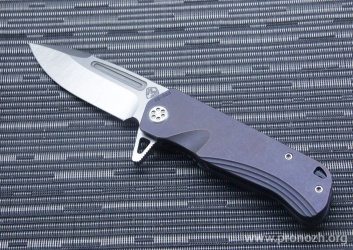   Medford Knife & Tool   Proxima Flipper,  Stonewash Blade, Crucible CPM S35VN Steel, Violet Fade Anodized Titanium Handle
