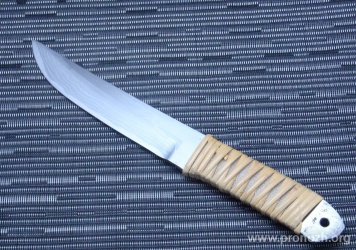   Maruyoshi Hand Crafted by Saji Takeshi, Shirogami Core Forged with Nickel Damascus, White Stingray Skin wrapped with White Fuji-Maki (Wisteria Vine)