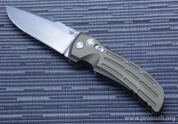   Hogue EX-01 4" Drop Point Manual, Stone-Tumbled  Blade, Green Aluminum Handle