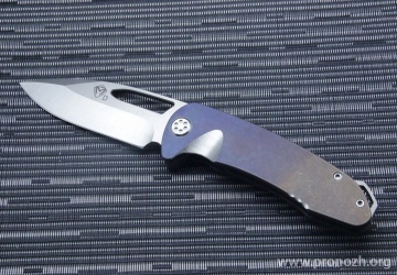   Medford Knife & Tool  On Belay, Stonewash Blade, D2 Tool Steel, PVD Tumbled Titanium Handle