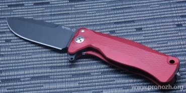 C  Lion Steel SR-11 Ball-Bearing Flipper, Black PVD-Coated Blade, Red Anodized Aluminum Handle