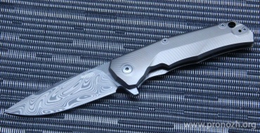 C  Lion Steel T.R.E. (Three Rapid Exchange), Damasteel AB "Thor" Pattern Blade, Bronze Titanium Handles, Bronze Accents