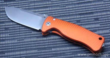 C  Lion Steel SR-2 Mini, Satin Finish Blade,Orange Anodized Aluminum Handle