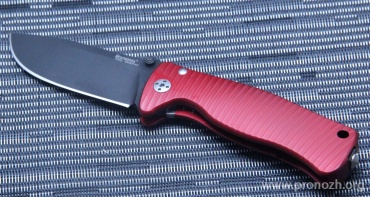 C  Lion Steel SR-2 Mini, Black MilSpec Finish Blade, Red Anodized Aluminum Handle