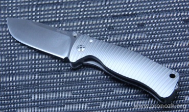 C  Lion Steel SR-2 Mini, Satin Finish Blade, Gray Anodized Titanium Handle