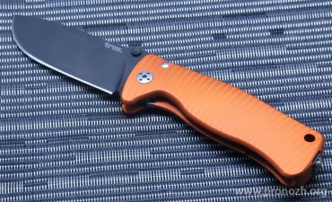 C  Lion Steel SR-2 Mini, Black MilSpec Blade, Orange Anodized Aluminum Handle