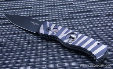 Складной автоматический нож Pro-Tech TR-2 Zebra, DLC-Coated Blade, Bruce Shaw Skull Inlay