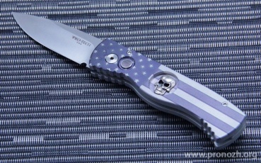    Pro-Tech TR-2 USA Flag, Satin Finish Blade, Bruce Shaw Skull Inlay