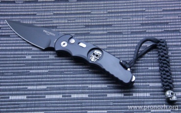    Pro-Tech TR-5, DLC-Coated Blade,  Black Aluminum Handle, Bruce Shaw Skull Inlay