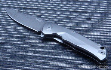 C  Lion Steel T.R.E. (Three Rapid Exchange), Damasteel AB "Thor" Pattern Blade, Matte Gray Titanium, Gray Accents