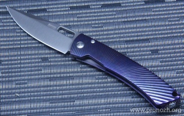 C  Lion Steel TiSpine, Satin Finish Blade, Shiny Blue Anodized Solid Titanium Handle