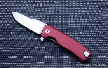 C  Lion Steel ROK, Satin Finish Blade, Red Solid Aluminum Handle