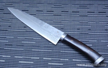    Maruyoshi Gyuto, Shirogami Core Forged with Nickel Damascus, Urushi Lacqueared Rosewood Handle