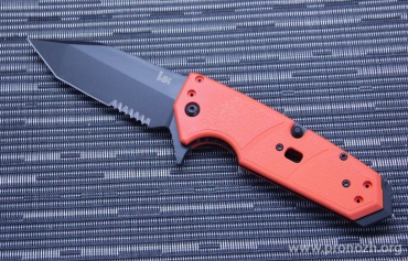   Heckler & Koch by Hogue, Karma  Tanto Flipper, Black Cerakote Blade, Combo Edge, Orange G10 Handle