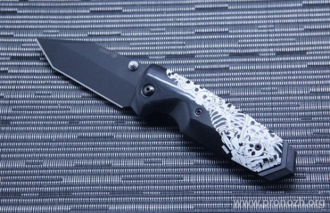   Hogue EX-02 3.375" Tanto Thumb Stud, Black Blade, Custom Skulls and Bones Handle