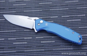   Spartan Blades Pallas Drop Point Flipper, Blue Aluminum Handles, Stonewashed Blade